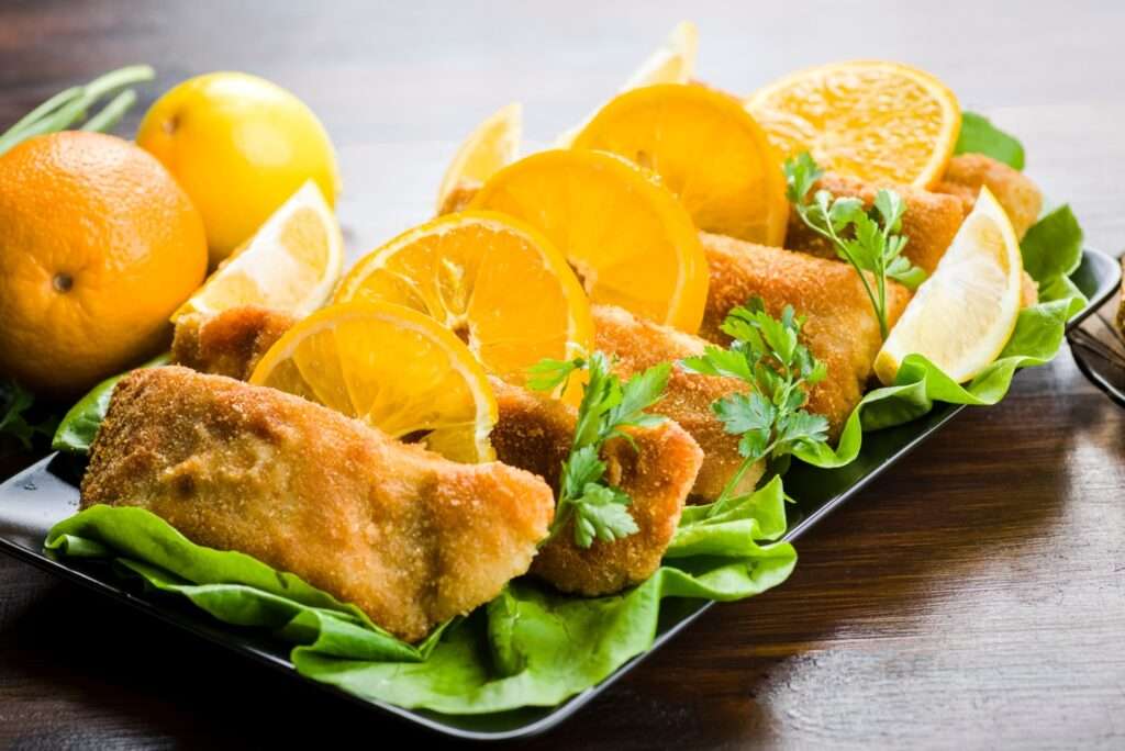 Горячее блюдо «Рыба с апельсинами»